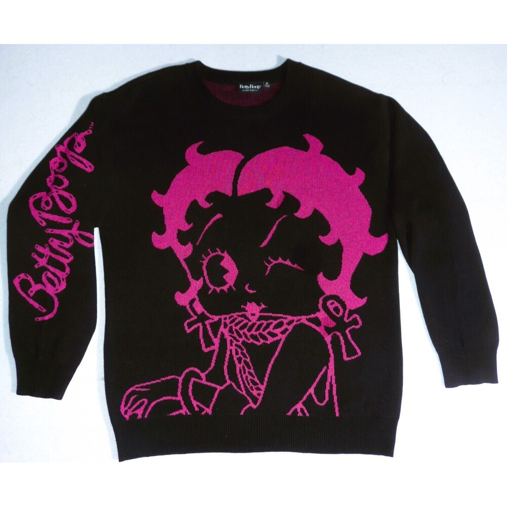 Betty Boop Hot Pink and Black Size M Woman's Sweater Long Sleeve